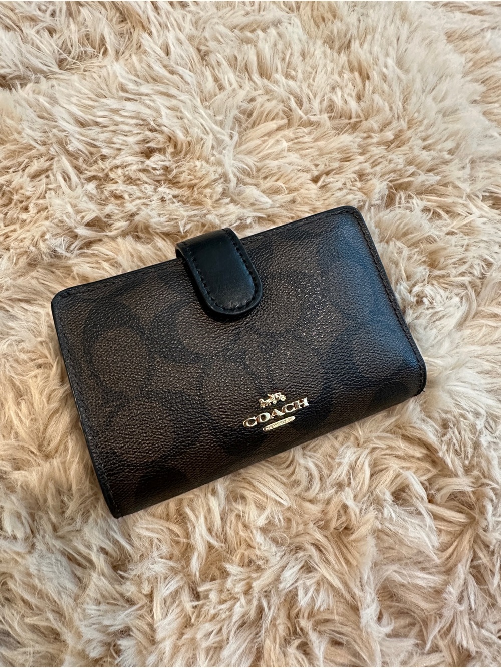 Coach Black Signature Small Snap Wallet with Gold Logo